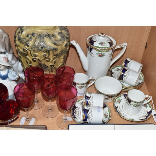 430 - A GROUP OF CERAMICS, GLASS, TREEN AND BOOKS, to include two Whitefriars red 'Dilly' ducks, five Nao ... 