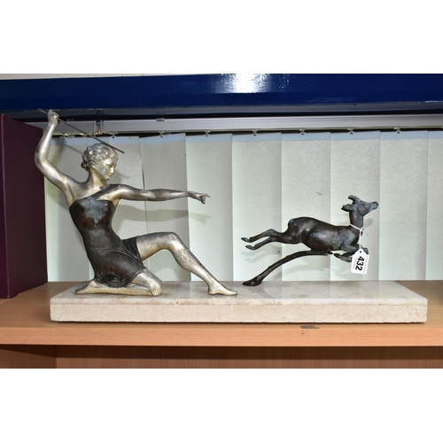 432 - A FRENCH ART DECO SCULPTURE, depicting a female figure possibly Diana and a running deer, mounted on... 