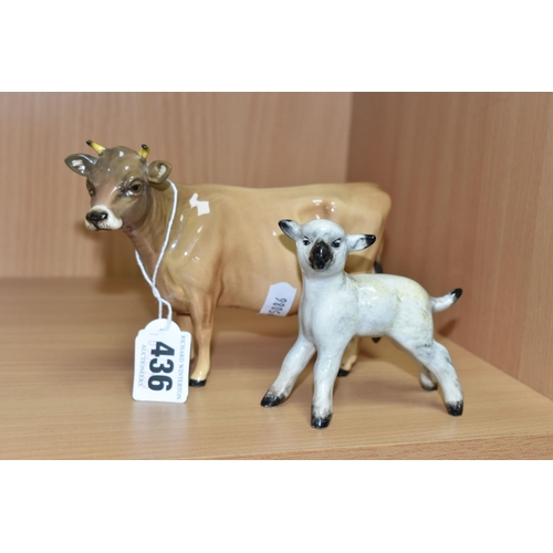 436 - TWO BESWICK FARM ANIMAL FIGURES, comprising Jersey Cow Champion 'Newton Tinkle' model no 1345, heigh... 