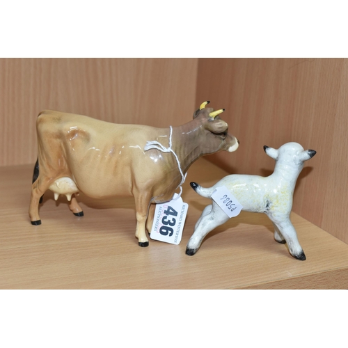 436 - TWO BESWICK FARM ANIMAL FIGURES, comprising Jersey Cow Champion 'Newton Tinkle' model no 1345, heigh... 