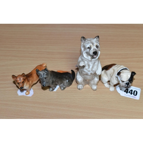 440 - FOUR ROYAL DOULTON DOG FIGURES, comprising Cairn Terrier Begging HN2589, model no 1131, height 10cm ... 