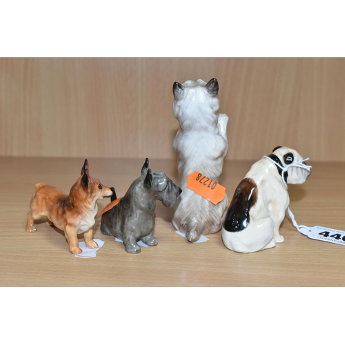 440 - FOUR ROYAL DOULTON DOG FIGURES, comprising Cairn Terrier Begging HN2589, model no 1131, height 10cm ... 