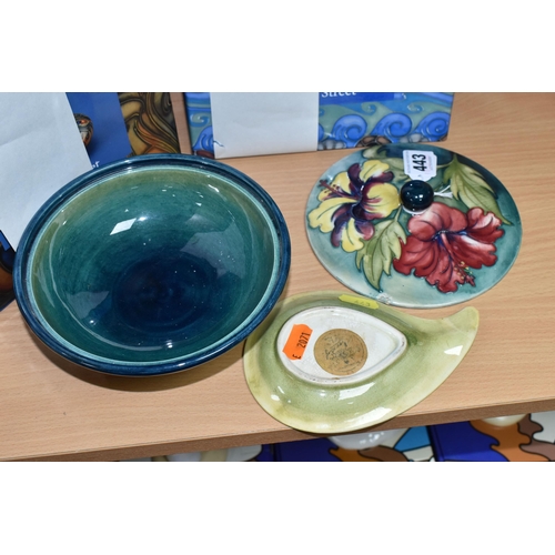 443 - A MOORCROFT POTTERY COVERED BOWL, ASHTRAY AND TWO BOOKS, comprising a covered bowl tube lined with p... 