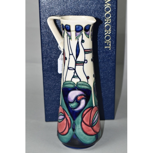 450 - A BOXED MOORCROFT EWER, signed in gold by Rachel Bishop with impressed and blue painted Moorcroft ma... 