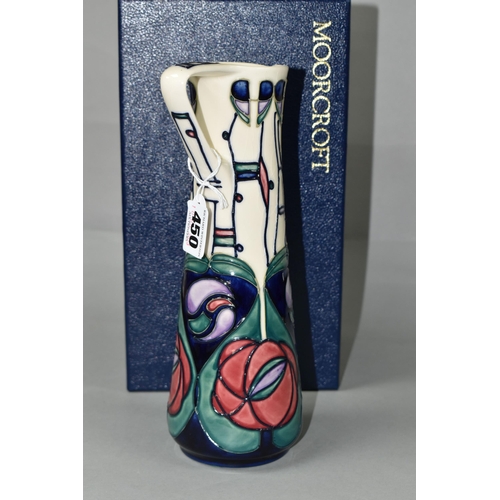 450 - A BOXED MOORCROFT EWER, signed in gold by Rachel Bishop with impressed and blue painted Moorcroft ma... 