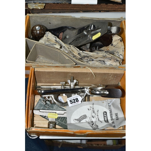 528 - TWO BOXED STANLEY METAL AND WOODEN PLANES, comprising a No.50 Combination plane, complete with instr... 