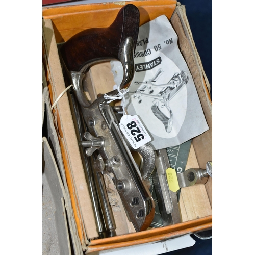 528 - TWO BOXED STANLEY METAL AND WOODEN PLANES, comprising a No.50 Combination plane, complete with instr... 