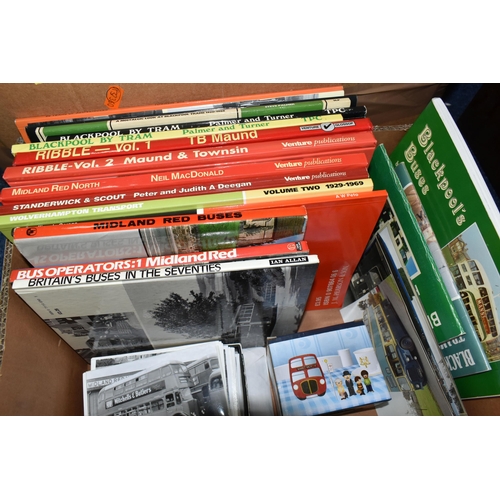 531 - TWO BOXES OF BOOKS and a small quantity of Photographs relating to Buses and Trams, approximately fi... 