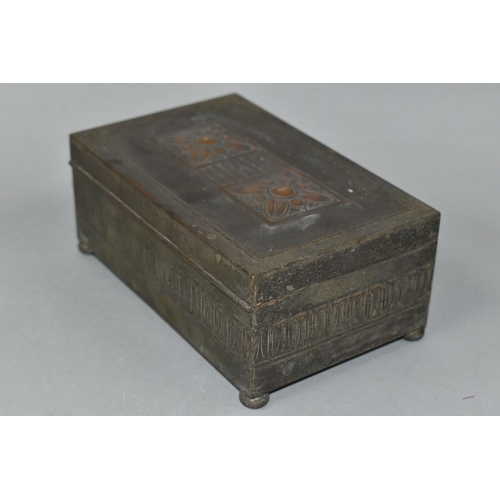 420 - A WMF SILVERPLATE ON COPPER BOX AND A CAST METAL PAPERWEIGHT, the WMF box having a hinged cover deco... 