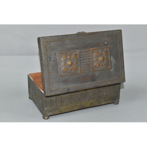 420 - A WMF SILVERPLATE ON COPPER BOX AND A CAST METAL PAPERWEIGHT, the WMF box having a hinged cover deco... 