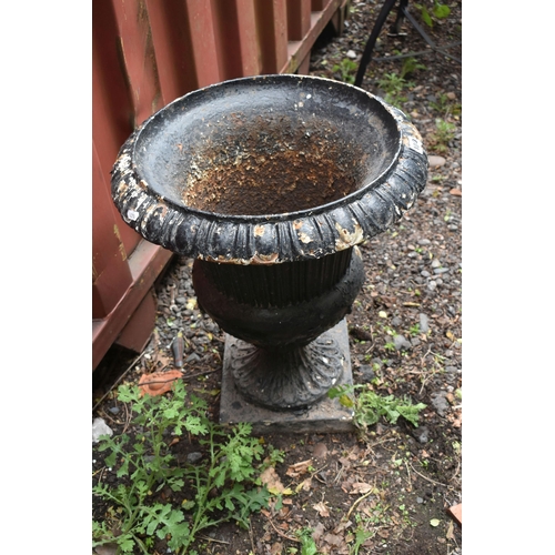 1020 - A BLACK PAINTED CAST IRON CAMPAGNA URN, diameter 48cm x height 60cm (condition - paint loss and rust... 