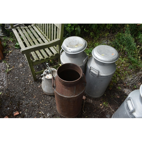 1037 - THREE GALVANISED MILK CHURNS, height 74cm, and another smaller churn (condition - one milk churn wel... 