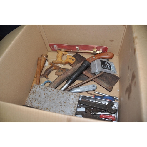 1054 - A BOX CONTAINING TEST EQUIPMENT AND HAND TOOLS including a Moore and Wright No 961B micrometre, a JC... 