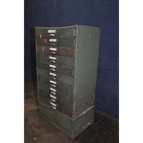 1069 - A VINTAGE METAL CHEST OF TEN LONG DRAWERS width 40cm x depth 26cm x height 76cm (Condition dent to t... 