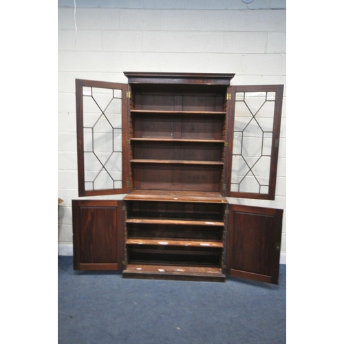 1212 - A GEORGIAN MAHOGANY ASTRAGAL GLAZED TWO DOOR BOOKCASE, over a two-door cupboard, top glazed bookcase... 