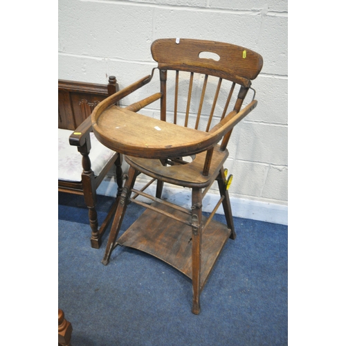 1220 - AN OAK TELEPHONE TABLE, with a single linenfold door, width 94cm x depth 42cm x height 77cm, along w... 