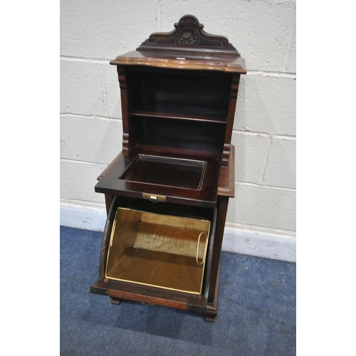 1221 - AN EDWARDIAN MAHOGANY TWO TIER PURDONIUM, with fall front top over a base with a pivoting door enclo... 