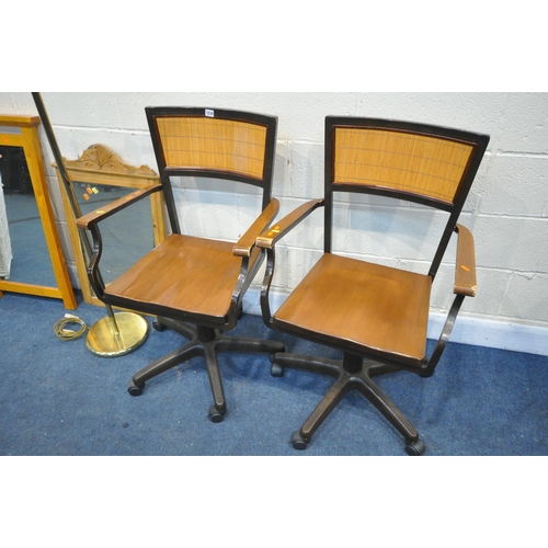 1234 - A PAIR OF SWIVEL OFFICE CHAIRS, along with three various mirrors, a laundry basket, a floor lamp, an... 