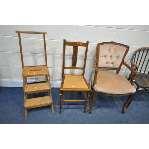 1242 - A BESPOKE SET OF LIBRARY STAIRS, an oak barley twist occasional table, a nest of three tables, two d... 