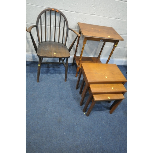 1242 - A BESPOKE SET OF LIBRARY STAIRS, an oak barley twist occasional table, a nest of three tables, two d... 