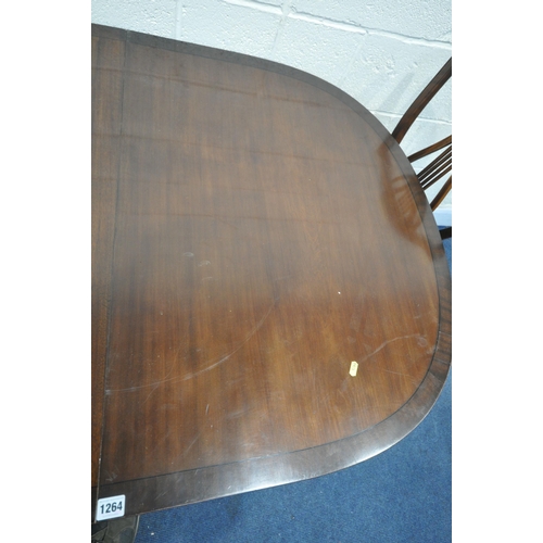 1264 - A 20TH CENTURY MAHOGANY OVAL EXTENDING DINING TABLE, with one additional leaf, on splayed legs, unit... 