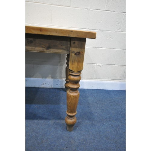 1274 - A PINE RECTANGULAR FARMHOUSE TABLE, on block and turned legs, length 183cm x depth 91cm x height 78c... 