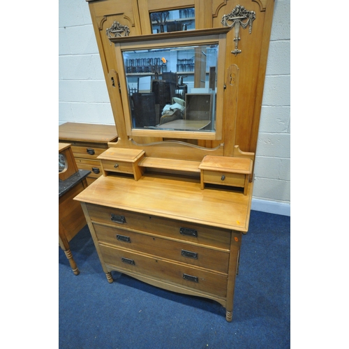 1278 - A SATINWOOD WARDROBE, with a single mirrored door, above a single drawer, width 129cm x depth 44cm x... 