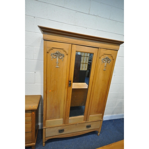 1278 - A SATINWOOD WARDROBE, with a single mirrored door, above a single drawer, width 129cm x depth 44cm x... 