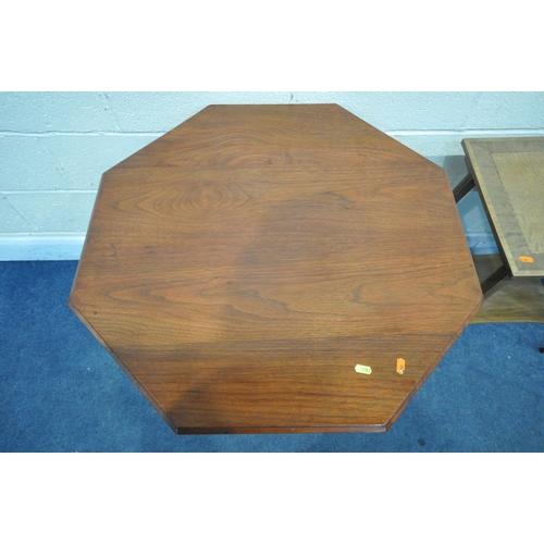 1283 - A 20TH CENTURY OCTAGONAL CENTRE TABLE, on turned legs, united by a raised undershelf, diameter 75cm ... 