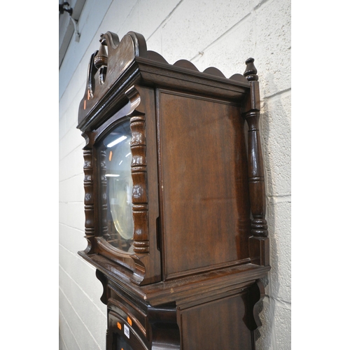 1295 - A MODERN MAHOGANY GRANDFATHER CLOCK, with a brassed ten inch dial, with Roman numerals, the top sect... 