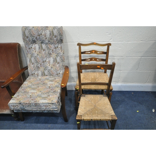 1302 - A SELECTION OF VARIOUS CHAIRS, to include a late 19th/early 20th century chair, on turned front legs... 