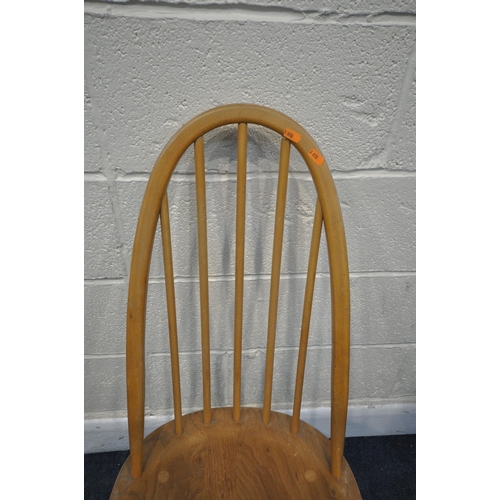 1308 - A SET OF FIVE ERCOL ELM AND BEECH QUAKER BACK CHAIRS, model number 365, all with floral seat pads (c... 