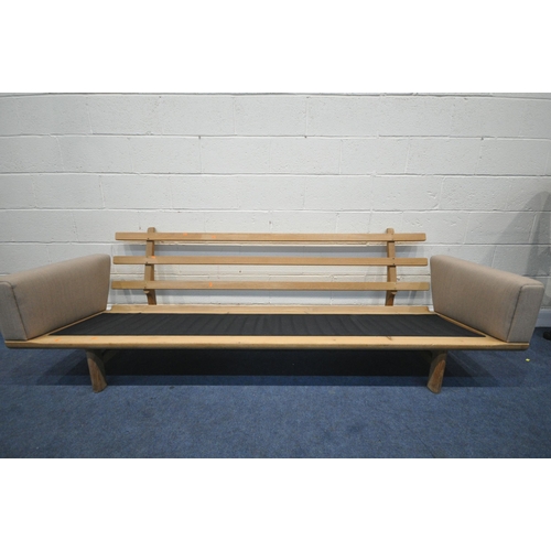 1309 - HANS J WEGNER FOR GETAMA, A MID CENTURY DANISH GE236/4 LIGHT OAK FOUR SEATER SOFA, with slatted back... 