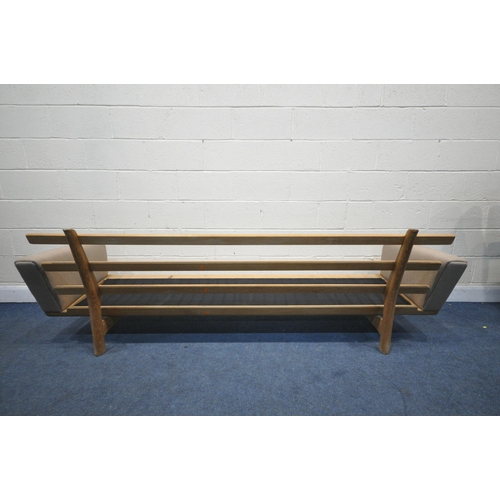 1309 - HANS J WEGNER FOR GETAMA, A MID CENTURY DANISH GE236/4 LIGHT OAK FOUR SEATER SOFA, with slatted back... 