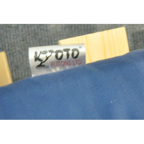 1332 - A MODERN PINE FRAME KYOTO FUTON, with blue upholstery (condition - ideal for a clean)