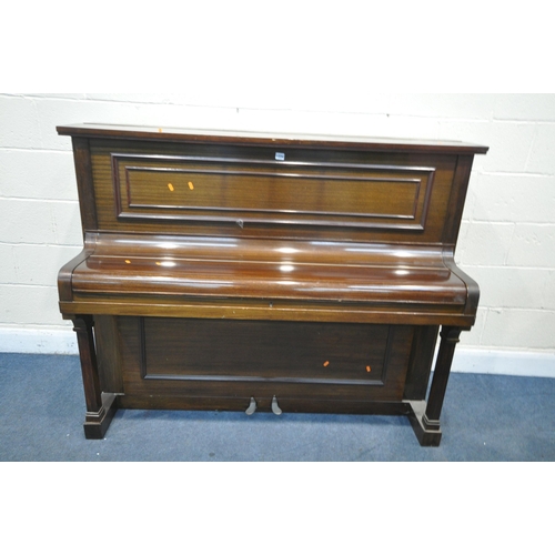 1334 - A JOSEPH H RILEY MAHOGANY OVERSTRUNG PIANO, width 154cm x depth 64cm x height 121cm (condition - nee... 