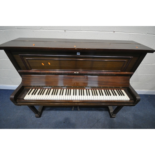 1334 - A JOSEPH H RILEY MAHOGANY OVERSTRUNG PIANO, width 154cm x depth 64cm x height 121cm (condition - nee... 