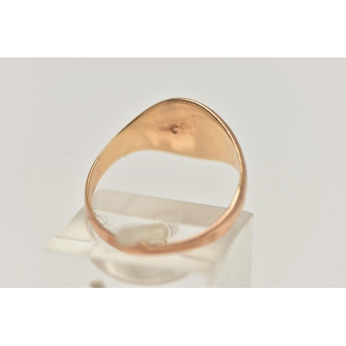 12 - AN 18CT GOLD SIGNET RING, circular signet with worn engraved initials, polished band, hallmarked 18c... 