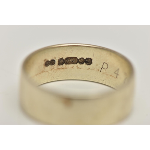 13 - A 9CT GOLD WIDE BAND RING, polished white gold band, approximate band width 6.6mm, hallmarked 9ct Lo... 