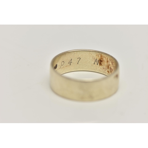 13 - A 9CT GOLD WIDE BAND RING, polished white gold band, approximate band width 6.6mm, hallmarked 9ct Lo... 