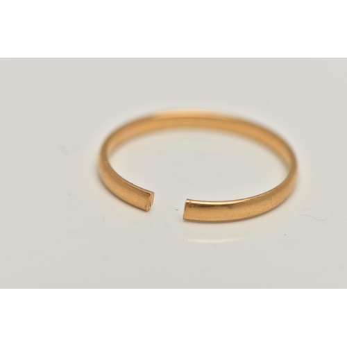 15 - A 22CT GOLD BAND RING, AF split polished band, hallmarked 22ct Birmingham, approximate gross weight ... 