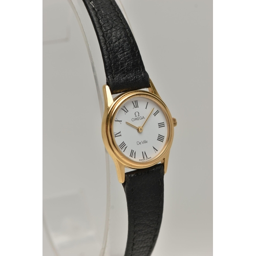 27 - A LADYS 'OMEGA' WRISTWATCH, quartz movement, round white dial signed 'Omega De Ville', Roman numeral... 