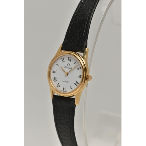 27 - A LADYS 'OMEGA' WRISTWATCH, quartz movement, round white dial signed 'Omega De Ville', Roman numeral... 