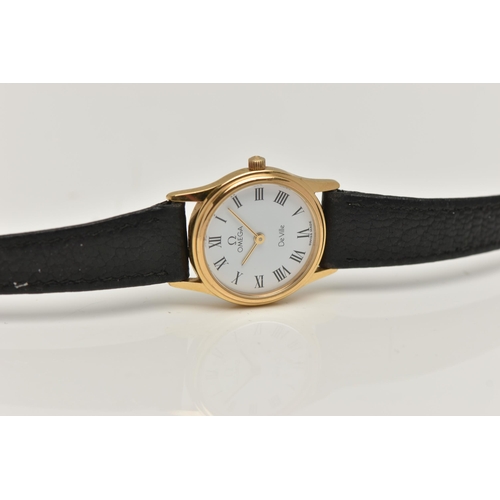 27 - A LADYS 'OMEGA' WRISTWATCH, quartz movement, round white dial signed 'Omega De Ville', Roman numeral... 