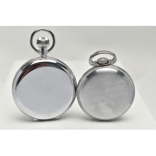 39 - A 'HAMILTON WATCH CO' MILITARY ISSUE G.C.T TWENTY FOUR HOUR POCKET WATCH AND A STOP WATCH, round bla... 