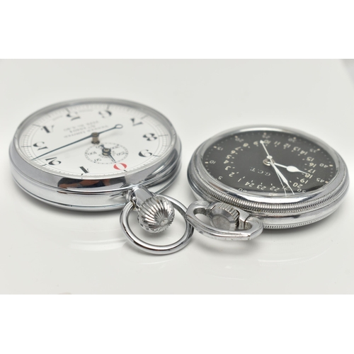 39 - A 'HAMILTON WATCH CO' MILITARY ISSUE G.C.T TWENTY FOUR HOUR POCKET WATCH AND A STOP WATCH, round bla... 