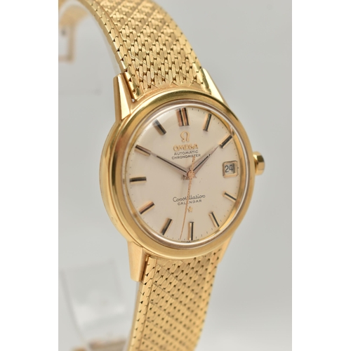 4 - A GENTS 18CT GOLD 'OMEGA CONSTELLATION' WRISTWATCH, automatic movement, round silver dial signed 'Om... 