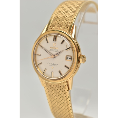 4 - A GENTS 18CT GOLD 'OMEGA CONSTELLATION' WRISTWATCH, automatic movement, round silver dial signed 'Om... 