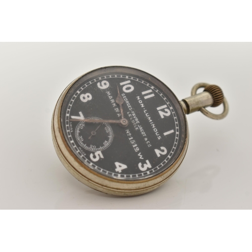 40 - A MILITARY OPEN FACE POCKET WATCH, hand wound movement, black dial signed 'Georges-Favre Jacot & Co ... 