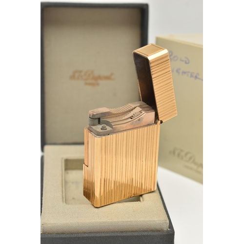 41 - A 'S.J.DUPONT' LIGHTER, a signed gold plated lighter, encased in a signed box also including an info... 